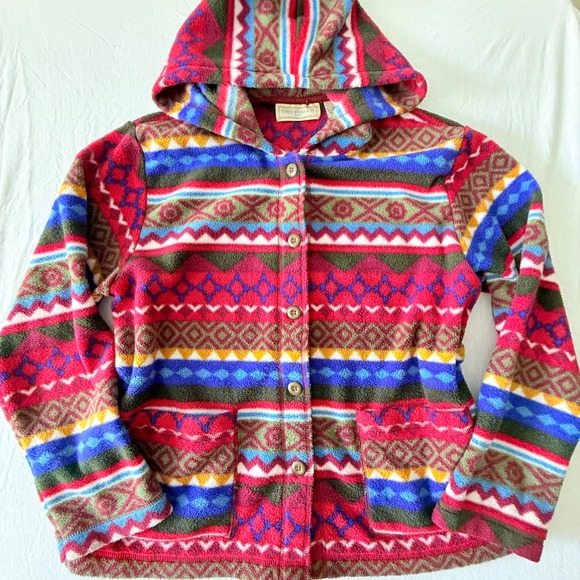 Studio Works & Co. Tops - Vintage Studio Works Fleece Hoodie Women Geometric Aztec Button 90s